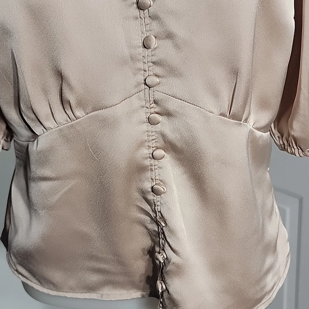 Abercrombie & Fitch Deep V Ruched Puff Sleeve  Button Front Blouse M